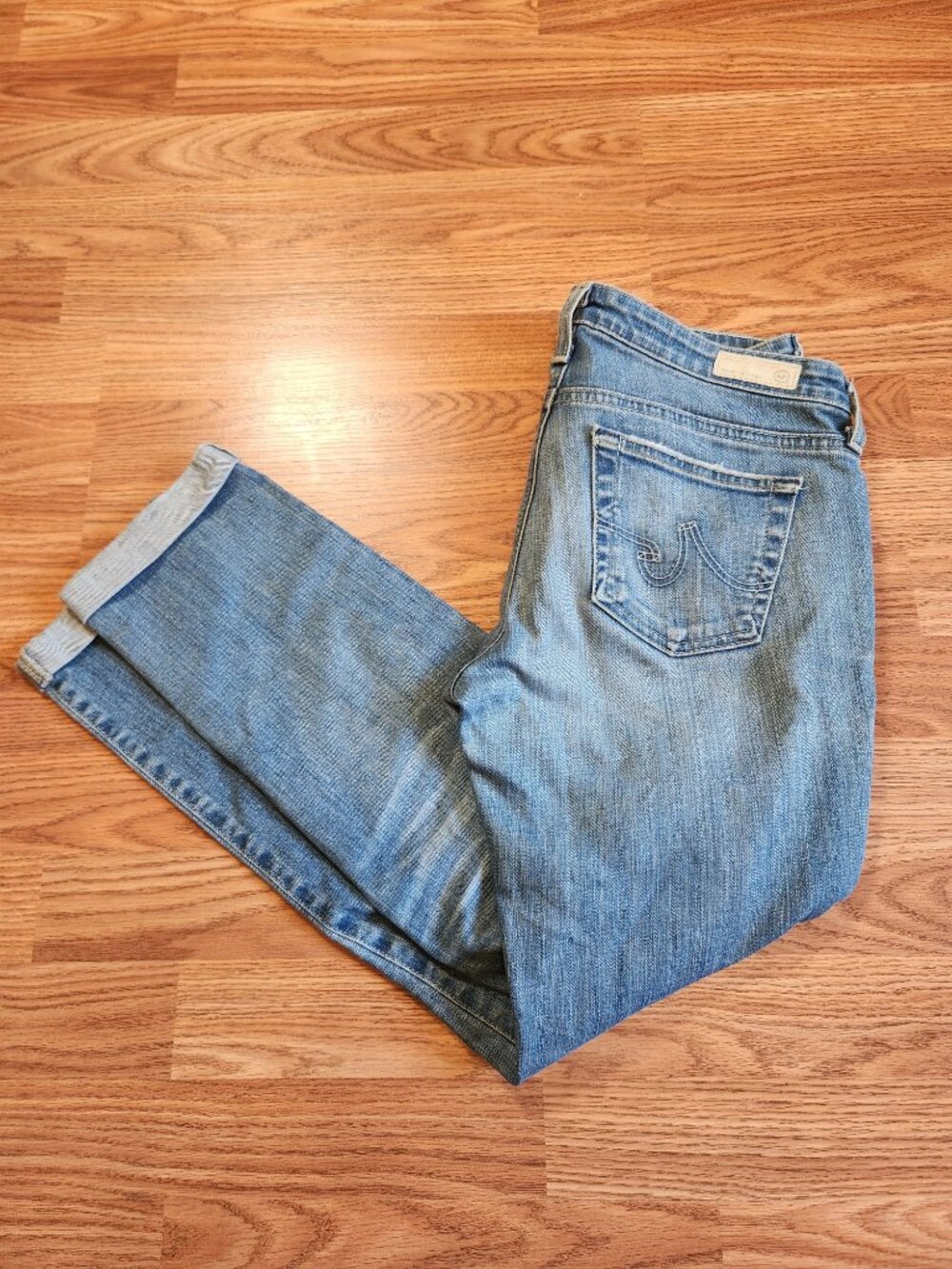 AG Adriano Goldschmied The Stilt Cigarette Leg Roll-Up Jeans Med Wash Size 28R